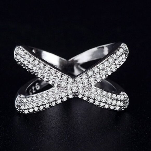 ⚡ X Shape Cross Micro Pave CZ Crystal Infinity Rings for Women, PD432 - Picture 4 of 6